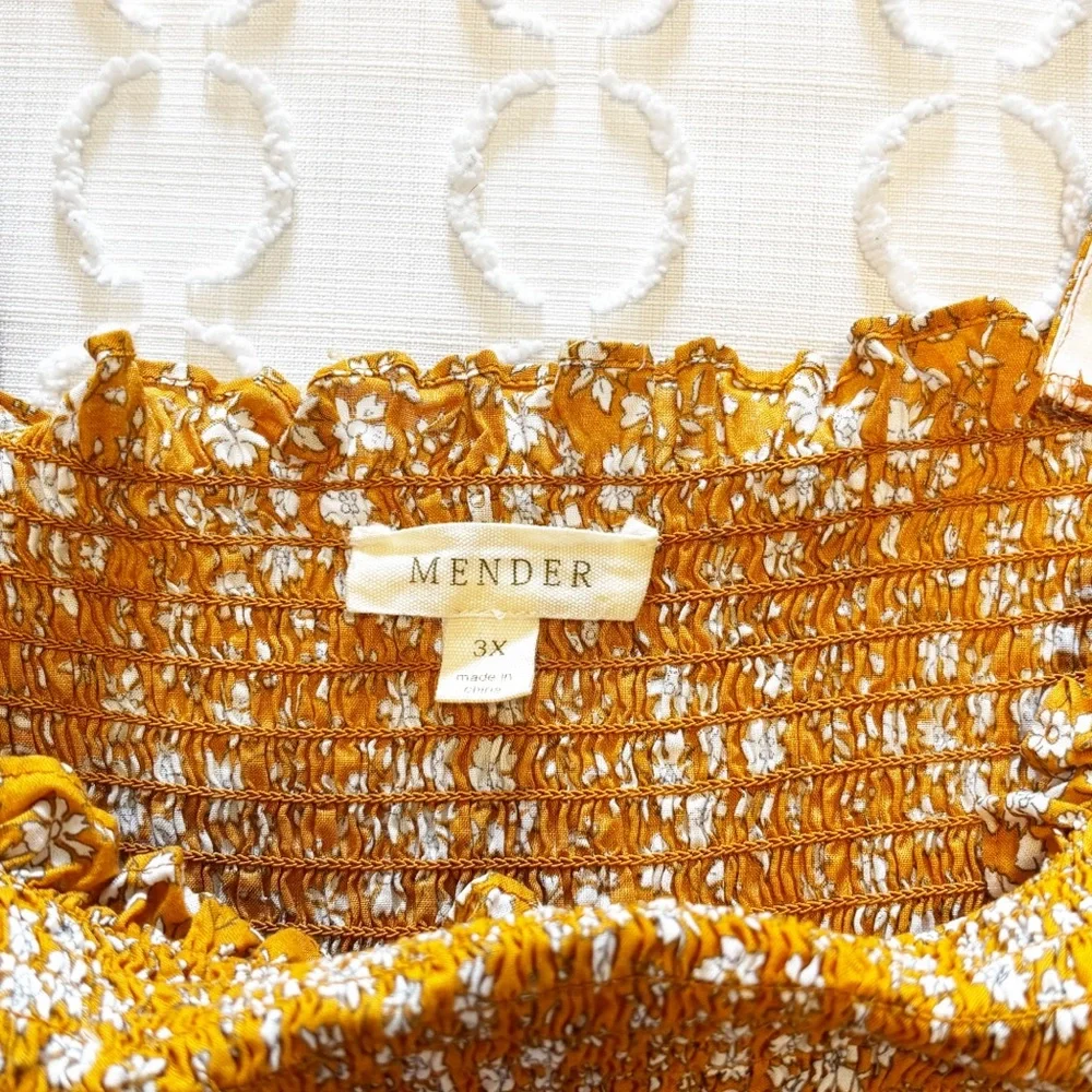 Anthropologie Mender Smocked Yellow Floral Midi Dress Size 3X - Picture 6 of 9